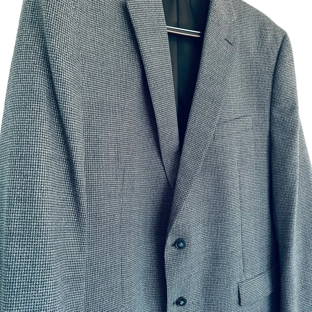 Calvin Klein 48L Gray Black Houndstooth Wool Blazer 2 Button Double Vent Sport